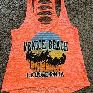 Venice Beach California Graphic Burnout Tank — Orange